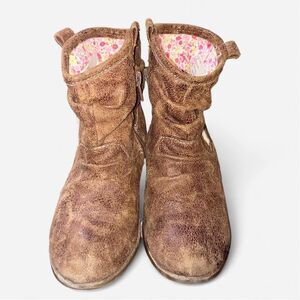 girls brown cowgirl Boots with floral lining
